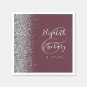 Burgundy Silver Glitzer Wedding Serviette (Vorderseite)