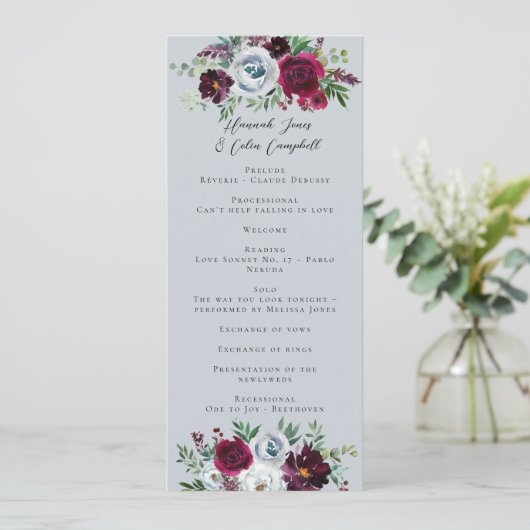 Burgundy Silver Gray Rose Botanisch Programm (Stehend Vorderseite)