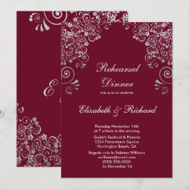 Burgundy Silver Gray Wedding Probe Dinner Einladung