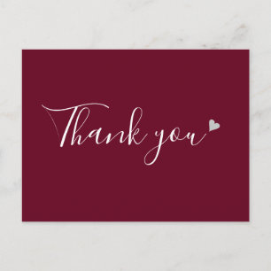 Burgundy Silver Heart Script Business Vielen Dank Postkarte