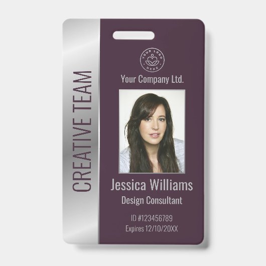 Burgundy Silver ID für personalisierte Unternehmen Ausweis (Vorderseite)