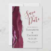 Burgundy Silver Light Grau Foto Save the Date Einladung (Vorderseite)