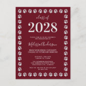 Burgundy Silver Paw Prints Abschluss Einladungspostkarte (Vorderseite)