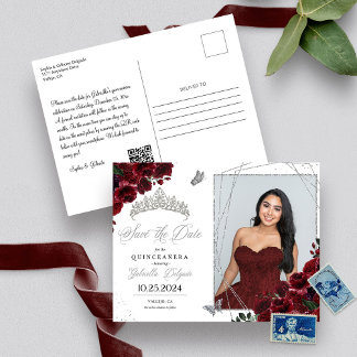 Burgundy Silver Quinceañera Save the Date Foto Einladung