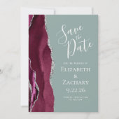 Burgundy Silver Sage Green Foto Save the Date Einladung (Vorderseite)