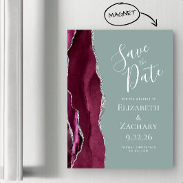Burgundy Silver Sage Green Wedding Save the Date Magneteinladung