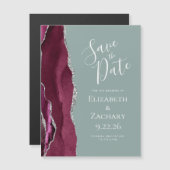 Burgundy Silver Sage Green Wedding Save the Date Magneteinladung (Vorne/Hinten)