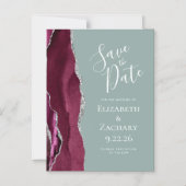 Burgundy Silver Sage Green Wedding Save the Date Magneteinladung (Vorderseite)