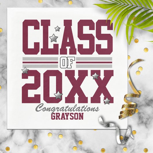 Burgundy|Silver Schließ Class Year Serviette