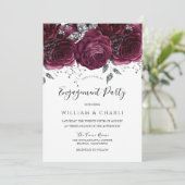 Burgundy & Silver Sparkle Engagement Party Einladung (Stehend Vorderseite)