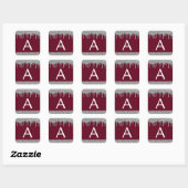 Burgundy Silver Sparkle Glitzer Monogram Quadratischer Aufkleber (Blatt)