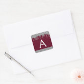 Burgundy Silver Sparkle Glitzer Monogram Quadratischer Aufkleber (Umschlag)