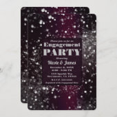 Burgundy Silver Sparkling Lights Glam Verlobung Einladung (Vorne/Hinten)