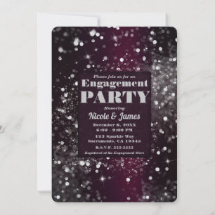 Burgundy Silver Sparkling Lights Glam Verlobung Einladung