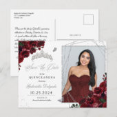 Burgundy & Silver Tiara Quinceañera Foto Postkarte (Vorne/Hinten)