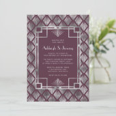 Burgundy Silver Vintag Deko Pattern Wedding Einladung (Stehend Vorderseite)