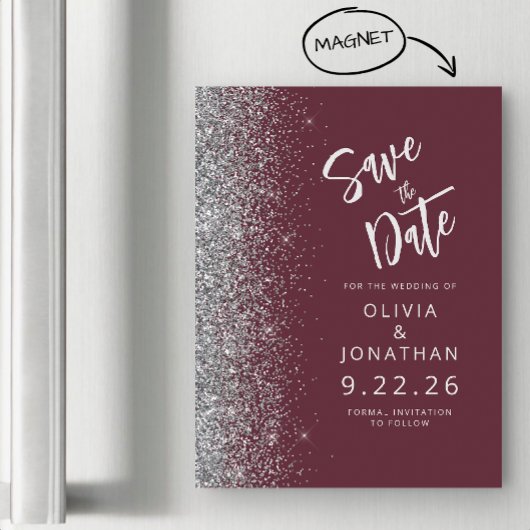 Burgundy Silver Wedding Save the Date Magneteinladung