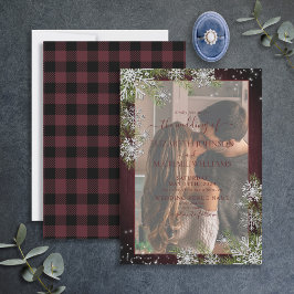 Burgundy Silver Wood Kariert Vellum Foto Wedding Einladung