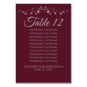 Burgundy SilverFlourish Wedding Seating Chart Tischnummer (Rückseite)