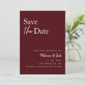 Burgundy Simple Calligraphy Foto Save the Date (Stehend Vorderseite)
