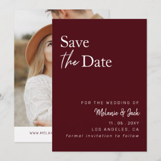 Burgundy Simple Calligraphy Foto Save the Date