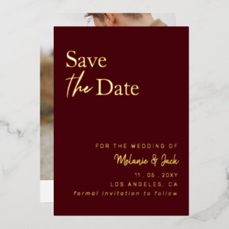 Burgundy Simple Calligraphy Foto Save the Date Folieneinladung