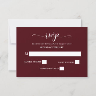 Burgundy Simple Calligraphy Modern Wedding RSVP Karte