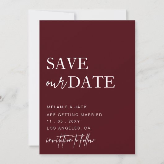 Burgundy Simple Calligraphy Save the Date (Vorderseite)