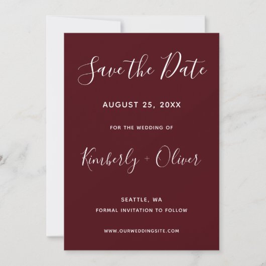 Burgundy Simple Calligraphy Save the Date (Vorderseite)