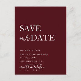 Burgundy Simple Calligraphy Save the Date Ankündigungspostkarte