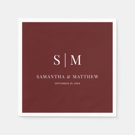 Burgundy Simple Elegant Couple Initials Wedding Serviette (Vorderseite)