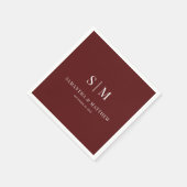 Burgundy Simple Elegant Couple Initials Wedding Serviette (Ecke)