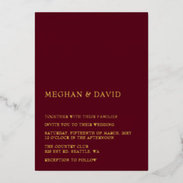 Burgundy Simple Elegante Moderne Hochzeit Folieneinladung