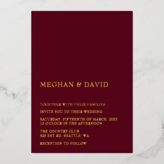 Burgundy Simple Elegante Moderne Hochzeit Folieneinladung