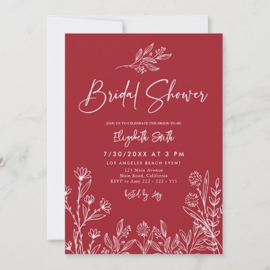 Burgundy Simple Elegantes Minimalistisches Brautpa Einladung (Vorderseite)