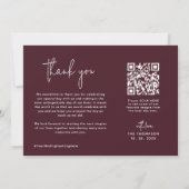 Burgundy Simple Foto QR Code Wedding Dankeskarte (Rückseite)