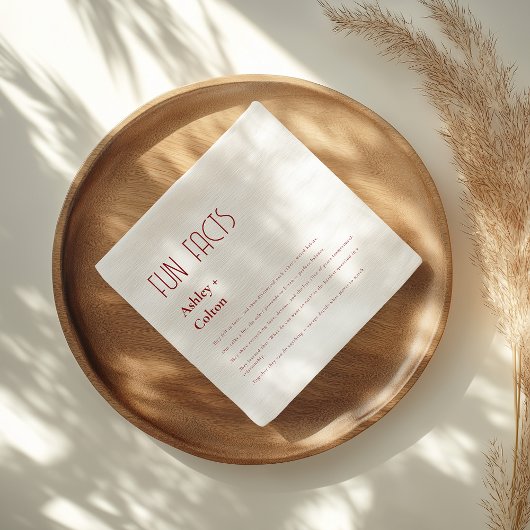 Burgundy Simple Minimal Fun Facts Couple Wedding  Serviette