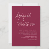 Burgundy Simple Minimalistisch Boho Foto Wedding Einladung (Vorderseite)
