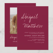 Burgundy Simple Minimalistisch Boho Foto Wedding Einladung (Vorne/Hinten)