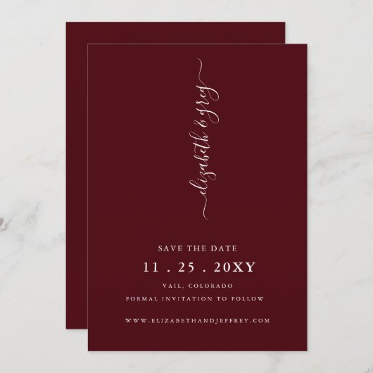 Burgundy Simple Modern Save the Date Ankündigung (Vorne/Hinten)