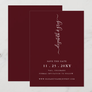 Burgundy Simple Modern Save the Date Ankündigung