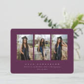 Burgundy Simple Modern Triple Foto Abschluss Ankündigung (Stehend Vorderseite)