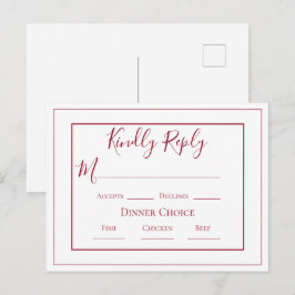 Burgundy Simple Modern Wedding RSVP Postcard Postkarte