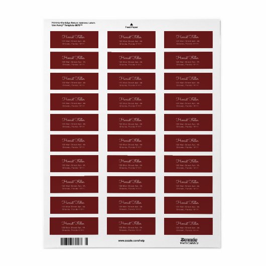 Burgundy Simple Script Return Address Label (Vorne)