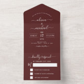 Burgundy Simple Wedding Modern Typografy Romantic All In One Einladung (Innen Boden)