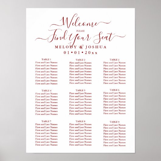 BURGUNDY SITZENCHART|DIY FARBE POSTER (Vorne)