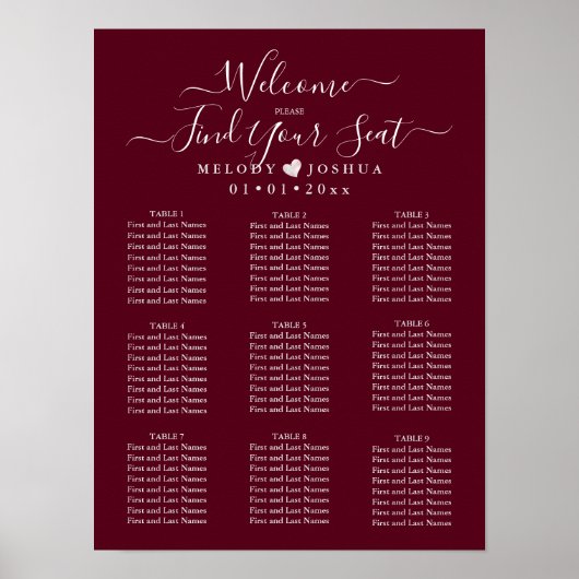 BURGUNDY SITZENCHART|DIY FARBE POSTER (Vorne)