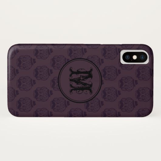 Burgundy Skull Halloween Personalisiertes Monogram Case-Mate iPhone Hülle (Rückseite (Horizontal))
