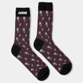Burgundy Skull Halloween Socks with Name Socken (Rechts)