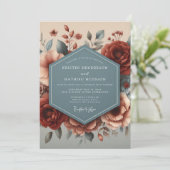 Burgundy Slate Autumn Bloom Wedding Einladung (Stehend Vorderseite)